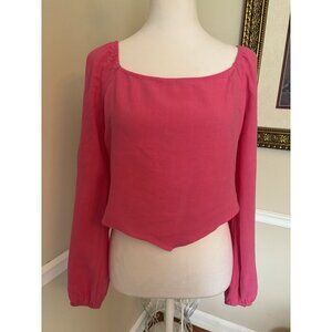 NWT Sadie & Sage Womens Size M Pink Linen Blend Crop Top Long Sleeve